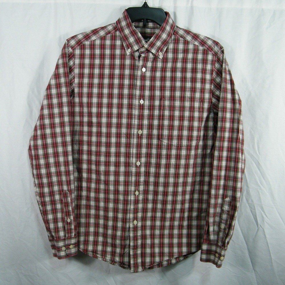 Eddie Bauer Legend Wash Plaid Button Down Shirt Mens M Red Green Cotton Casual